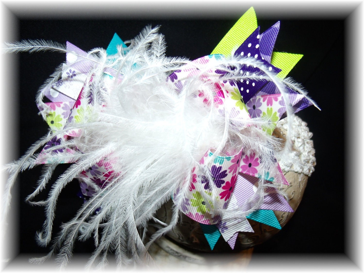 Over The Top Boutique Hairbow..Flower Girl Spikey Layered Boutique Bow and Headband..Great for Newborn Toddler big Girl
