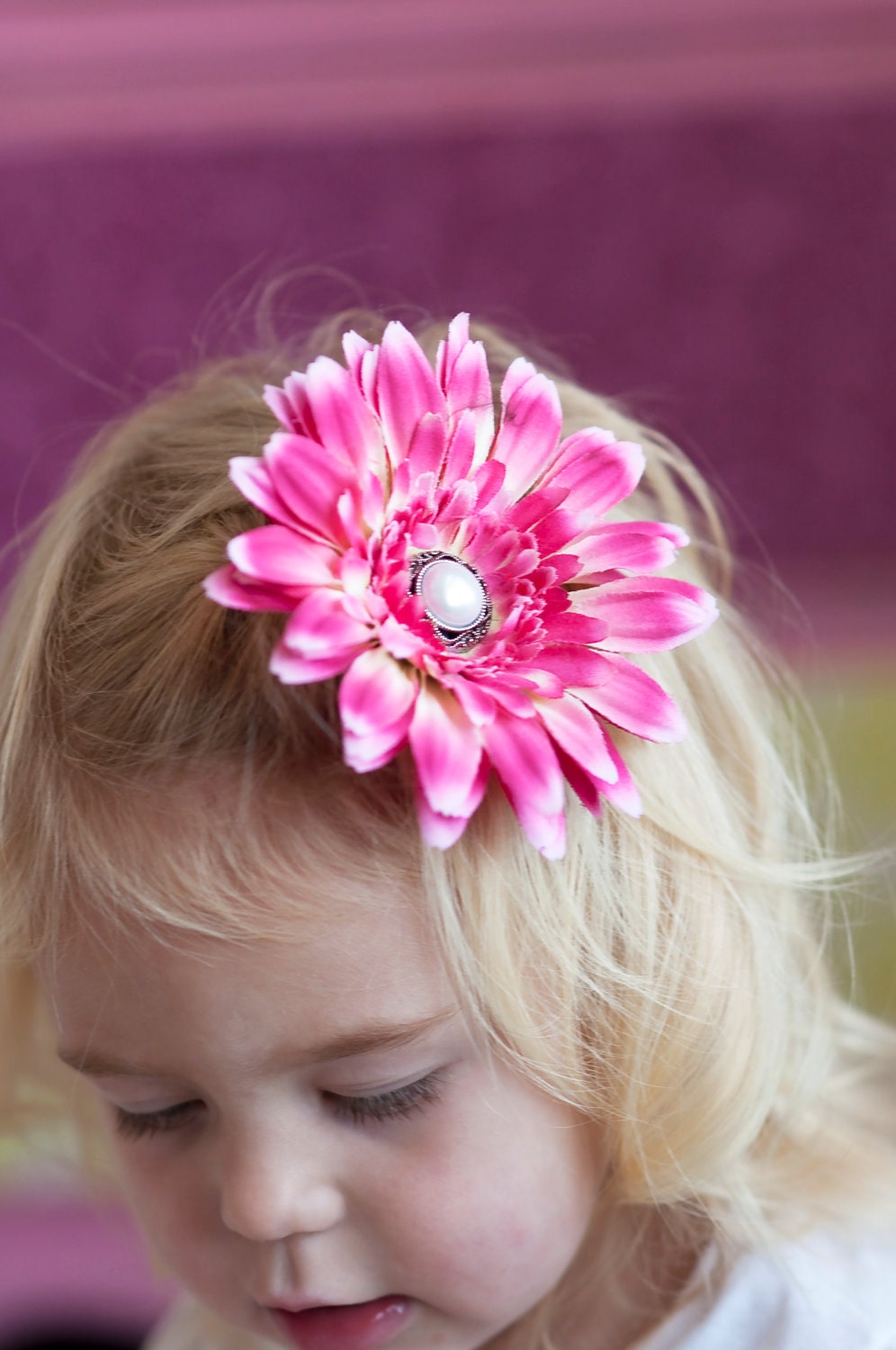 Pretty Hot Pink Daisy Interchangeable Flower Clip and Interchangeable Headband