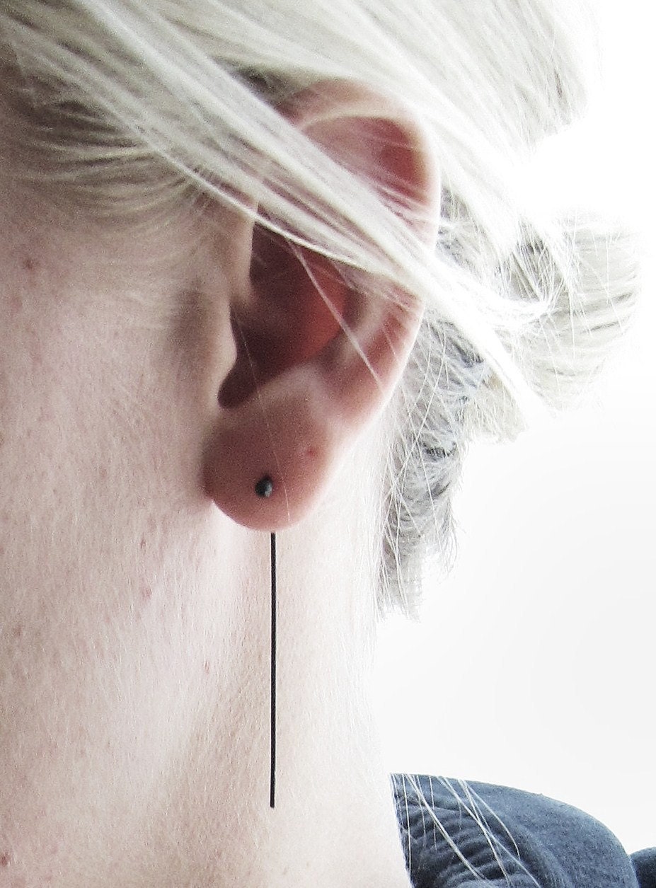 Long Oxidized Stud / Post Sterling Silver Earrings with Stem
