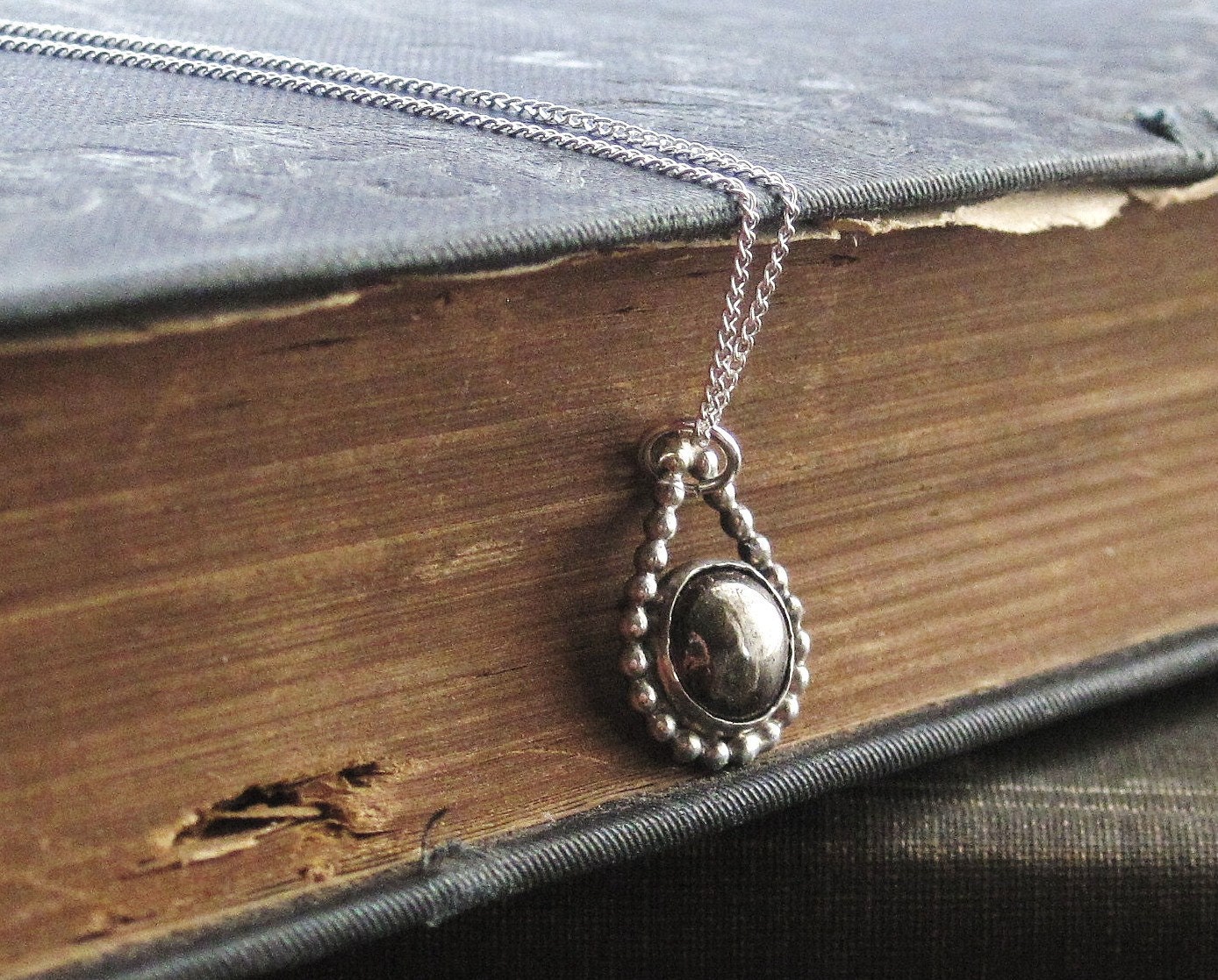 Pyrite in Beaded Setting on Sterling Necklace
