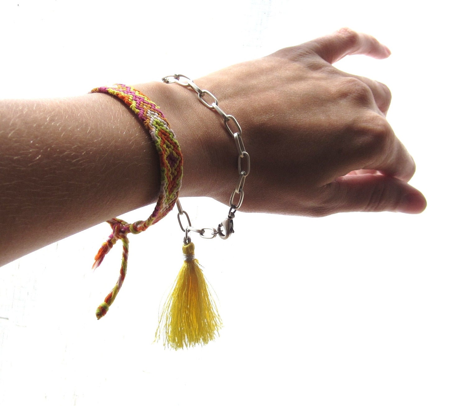 Tassel on Chunky Silver Chain Bracelet
