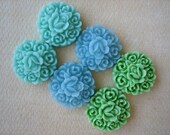 6PCS - Rosebud Flower Cabochons - Resin - Mint, Green and Blue - 17mm - Cabochons by ZARDENIA