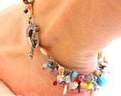fringe anklet. pastel summer paradise. wire wrapped beaded charm anklet