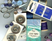 Vintage Sewing Blue Teal Turquoise Thread Buttons Scissors Needles and more