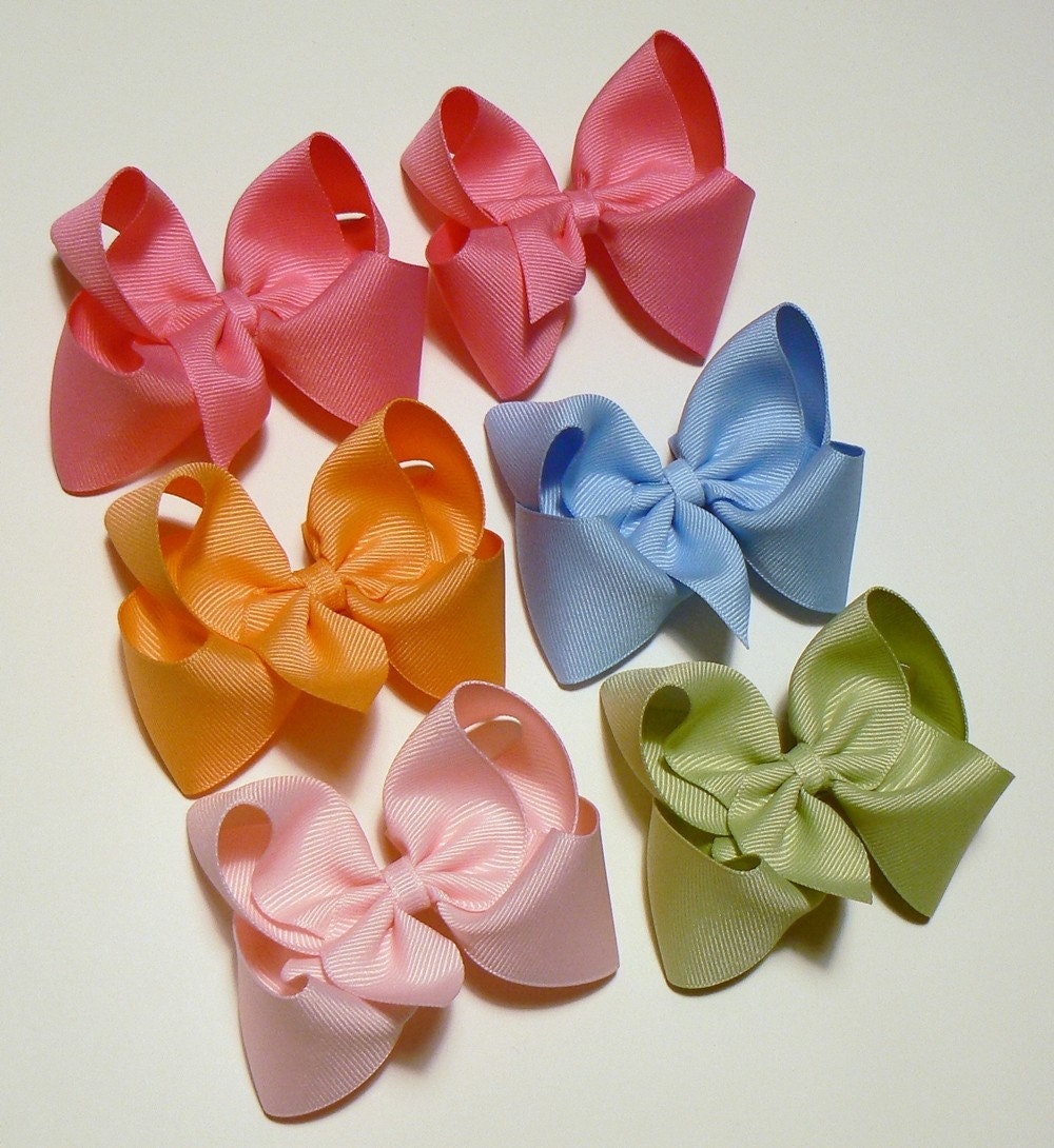 Girls Hair Bow Set Medium Childrens Kids Boutique Dress Fashion Hair Clip Hairbows Hair accessories (Set of 6) Choose Colors