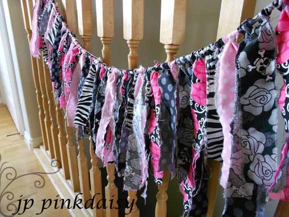 Photography Backdrop/ Pink Barbie FabricTorn Garland/Banner/ Punk/ Birthday Banner/Shabby / Rag/ Baby Shower / Wedding / Nursery 7ft.RTS