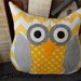 Owl Pillow Chevron / Yellow Gray /Owl Baby Shower Decoration/ Plush/ Pottery Barn / Photo Prop / Stuffed Owl / Chunky