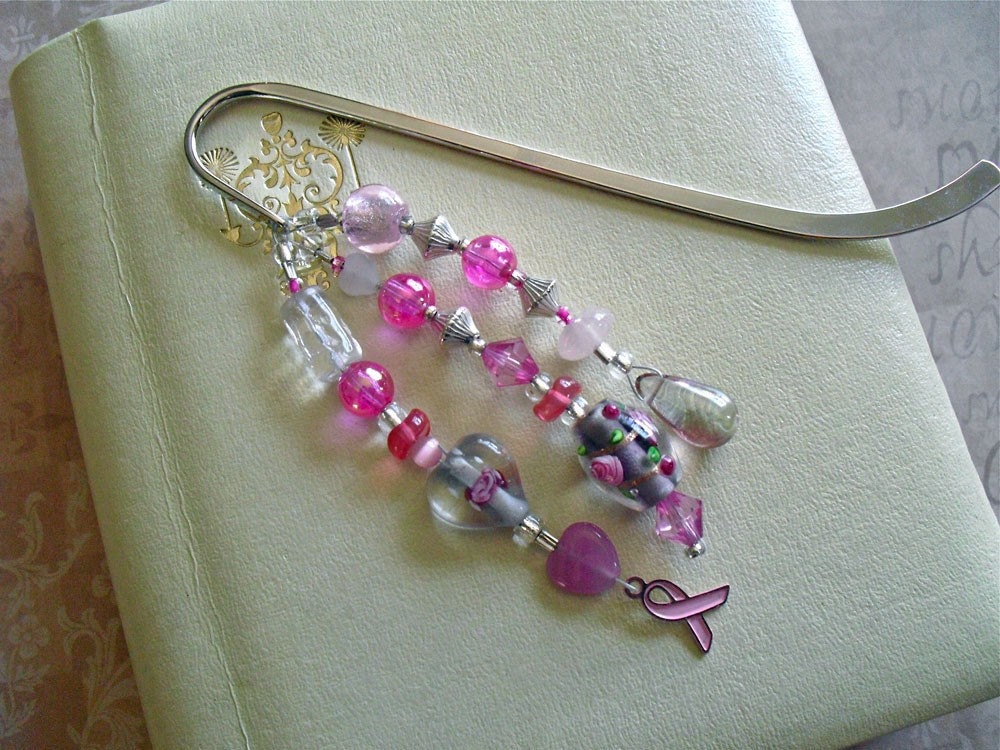 Breast Cancer Bookmark, Think Pink  Enamel Ribbon Charm, Breast Cancer Awareness, Breast Cancer Survivor