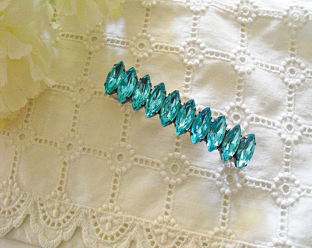 Aqua Rhinestone Barrette, Something Blue Hair Clip