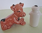 Ceramic Salt and Pepper Shakers, Country Cow and Milk Pail, Country Kitchen, Mid Century Vintage, Country Chic, Shabby Chic