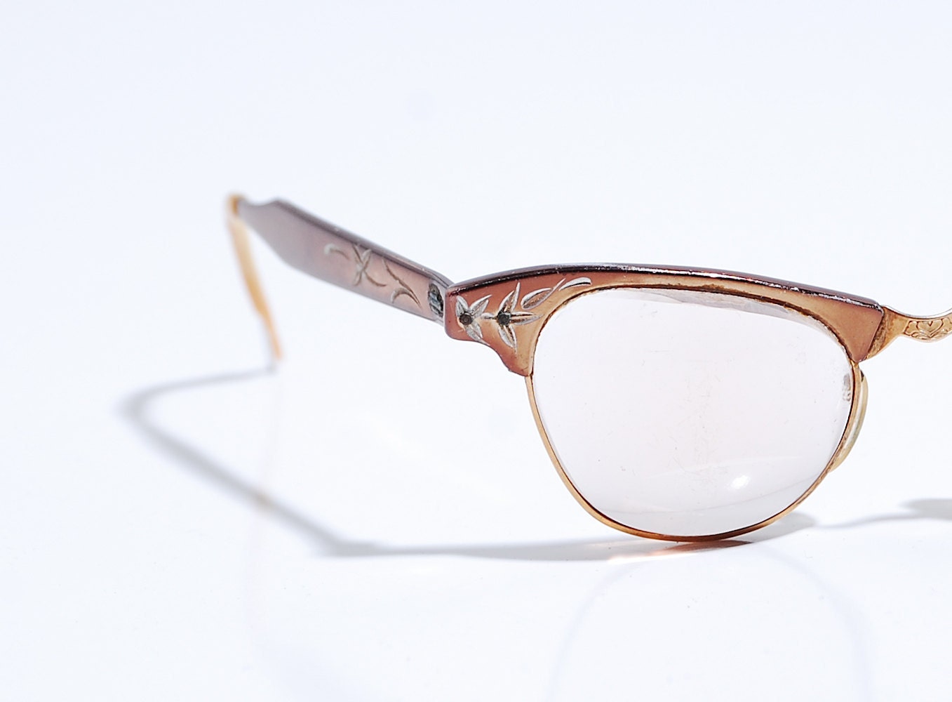 Vintage 1950s Eyeglasses - 50s Cats Eye Glasses - Shiny Copper