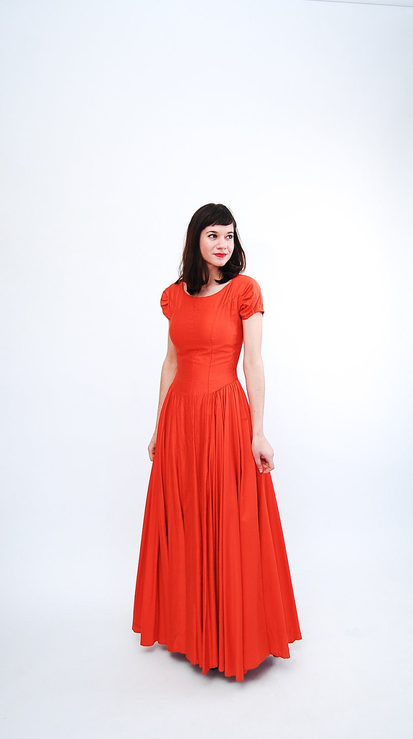Vintage 1950s Evening Gown - 50s Formal Dress - Tangerine Tango