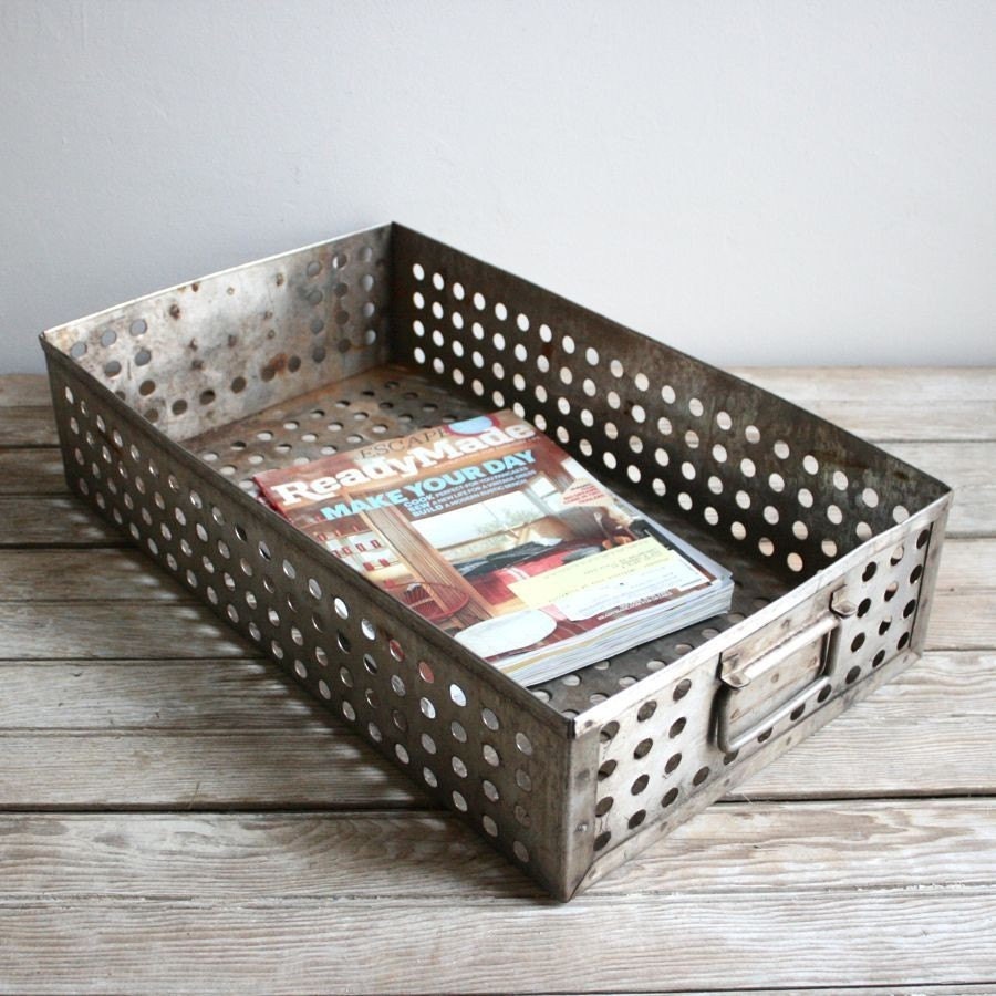vintage industrial metal perforated drawers - reserved for mllerorie