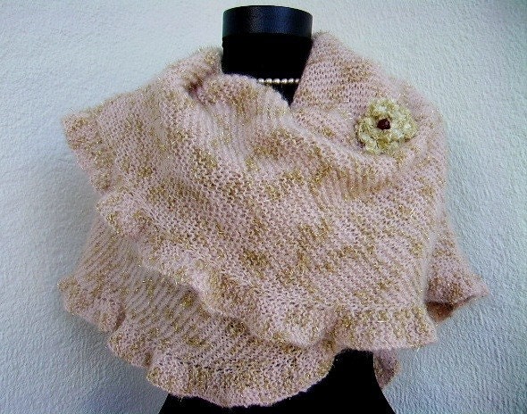 Sparkle Light Beige Goldenly Mohair Ruffled Shawl, Bridesmaid,Wedding,Bridal,Ready to Ship, Express Delivery