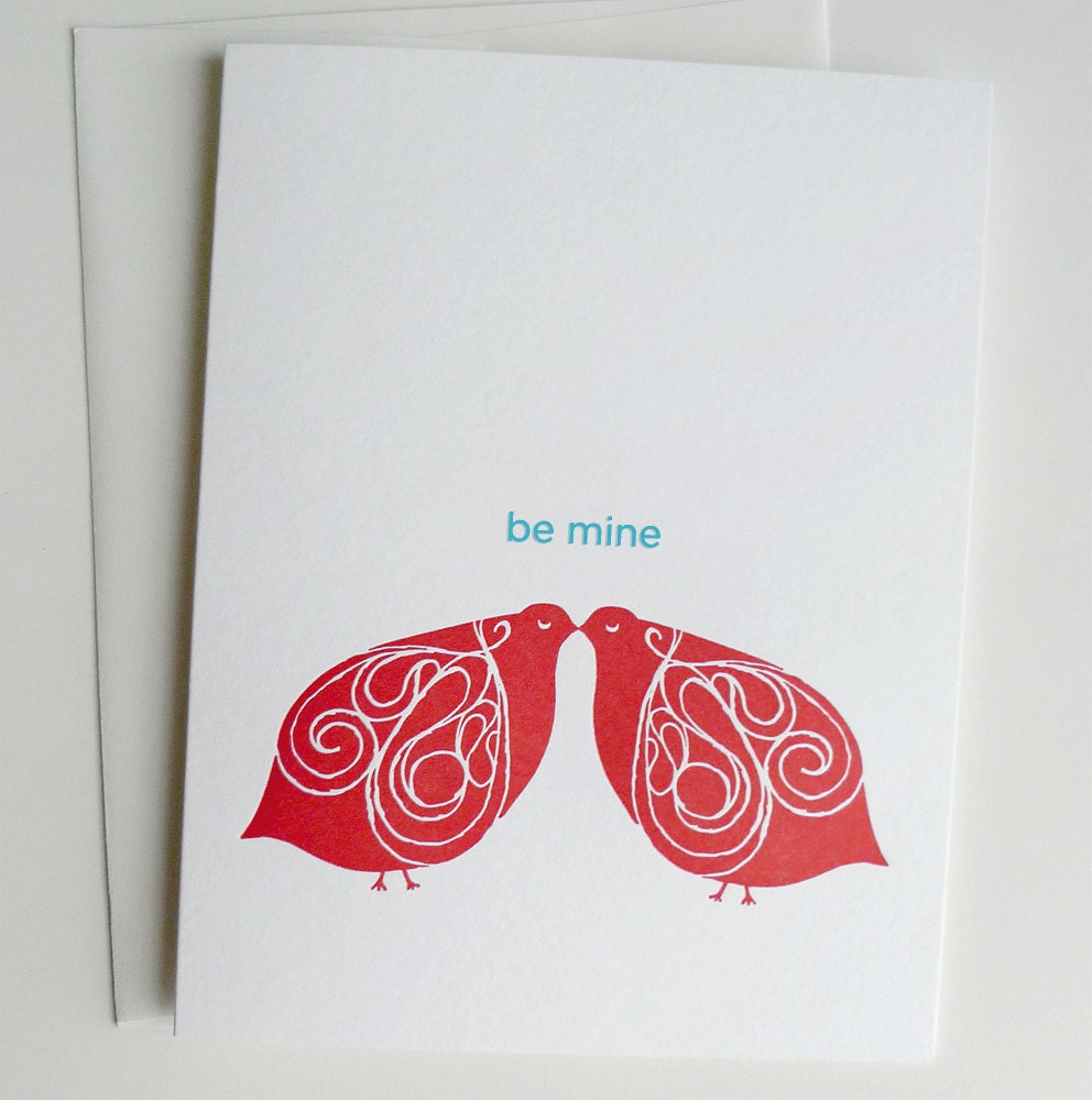 Valentine Card - Letterpress - Lovebirds