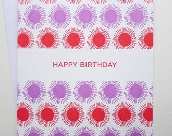 Letterpress Birthday Card - Sunburst Pattern