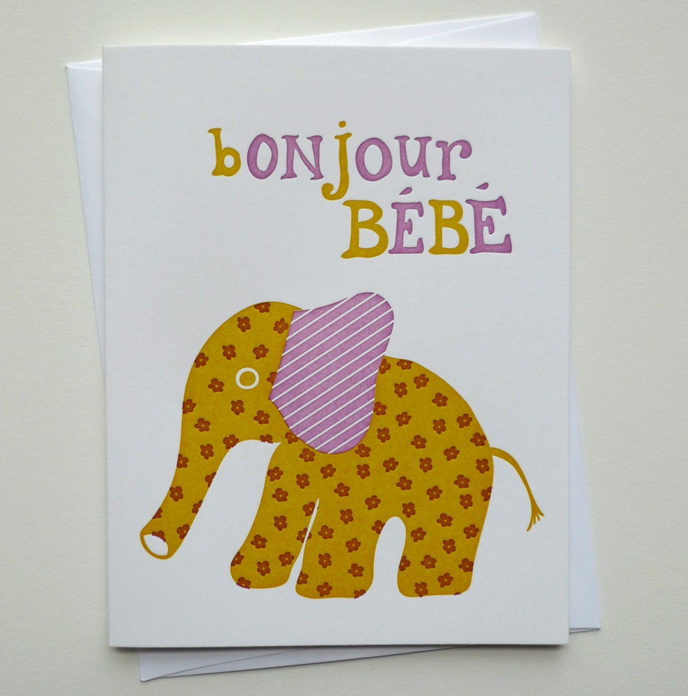 Letterpress Baby Card - Bonjour Bébé