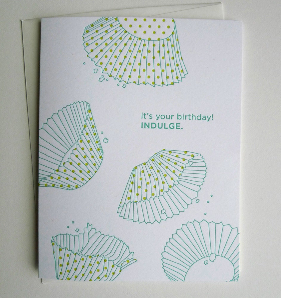Happy Birthday Card, Letterpress, Cupcake Wrappers