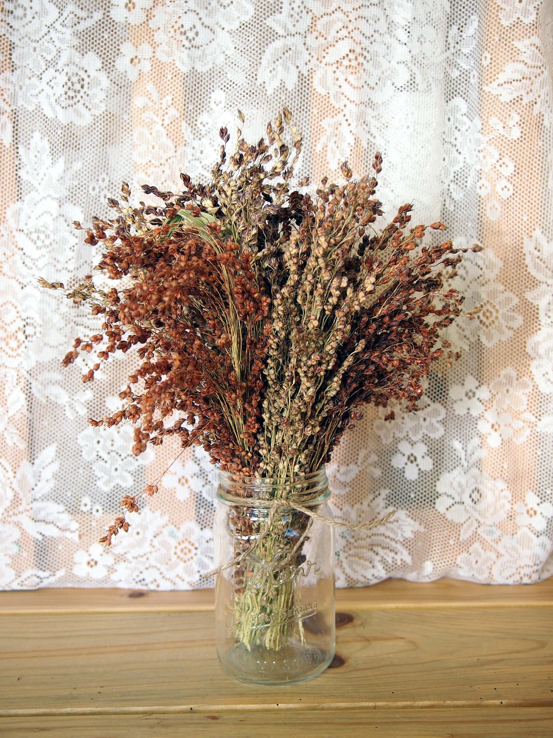 RUSTIC WEDDING Table Bouquet - Simple COUNTRY Broom Corn