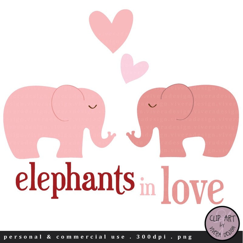 Digital Clip Art - Elephants in Love - in Pink