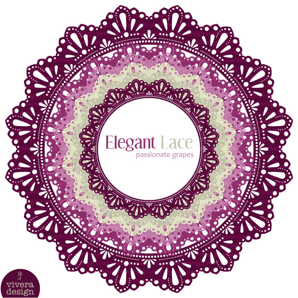 Circle Frames - Elegant Lace - Passionate Grapes - Digital Clip Art