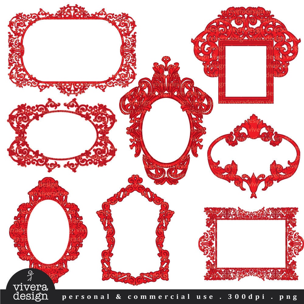 Digital Vintage Frames - in Red