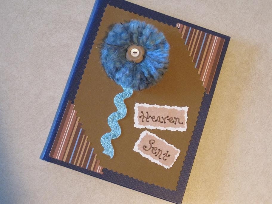 Mini Photo Album, "Heaven Sent" Flower Frenzy, In Teal Blue, Navy Blue & Brown, 24 pictures, Baby Boy Mini Album, Grandbaby, Grandchild