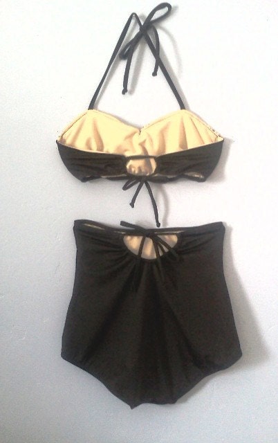 Ready to ship Black retro doily bikini in size Medium