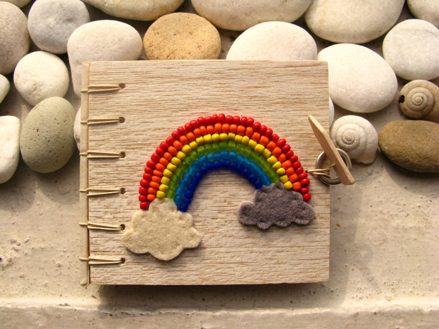 Journal Blank Book Rainbow, Secret Belgian Binding Balsa Wood