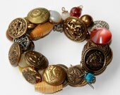 Vintage,Brass, military button charm bracelet