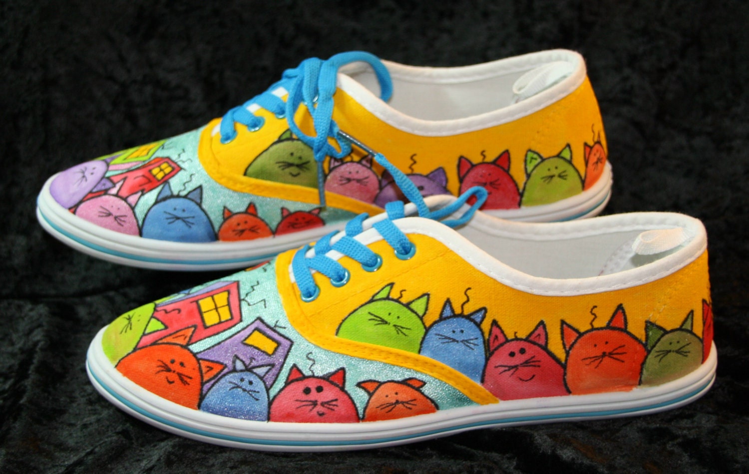 Hand Painted Shoes Women Cat Design Valentine's Day