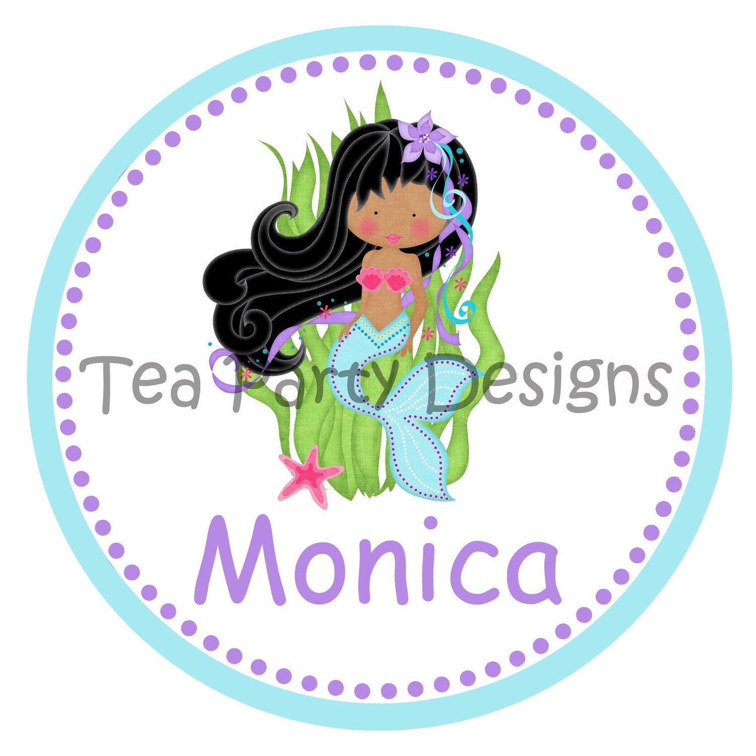 Blue Lagoon...Personalized African American Mermaid Party Iron-on Shirt Transfer Il_170x135