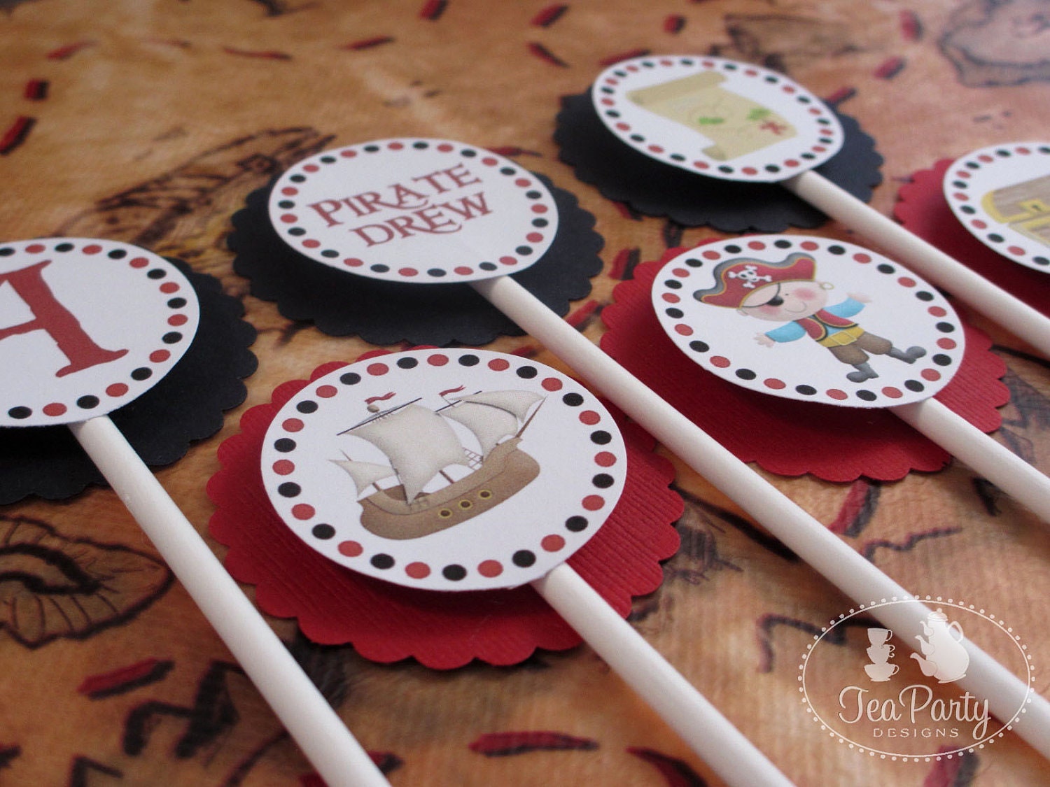 Ahoy Matey...Personalized Boy Pirate Party Cupcake Toppers Il_170x135