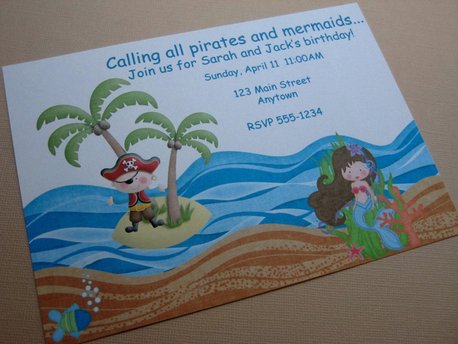 Treasure Cove Mermaid and Pirate Customized Party Invitations Il_570xn