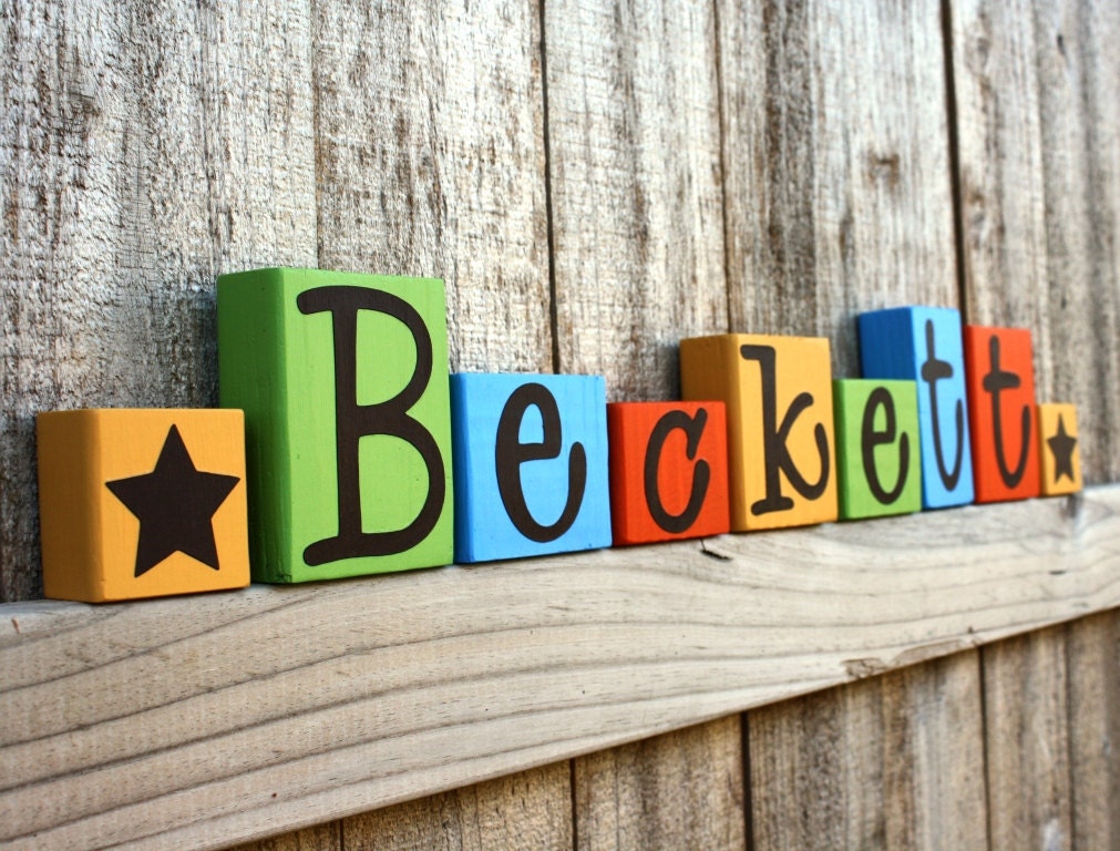 CUSTOM LETTER BLOCKS - Personalized Name - Bedroom - Boy Nursery - Sign - Stars - Whimsical - Baby Shower - Colorful Decor
