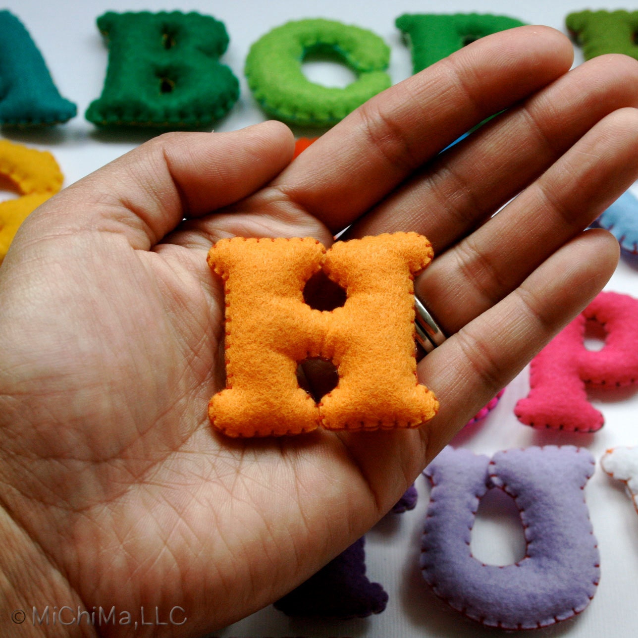 Stuffed Felt Alphabet Letter Set in a Reusable Drawstring Bag - Upper Case Fancy Set