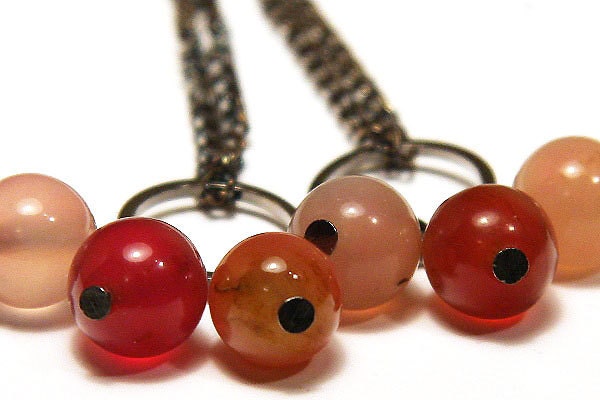 Long Chain Earrings, Currant Berries, Natural Pink Jade, Black Gunmetal Rings, silver or gunmetal ear wire