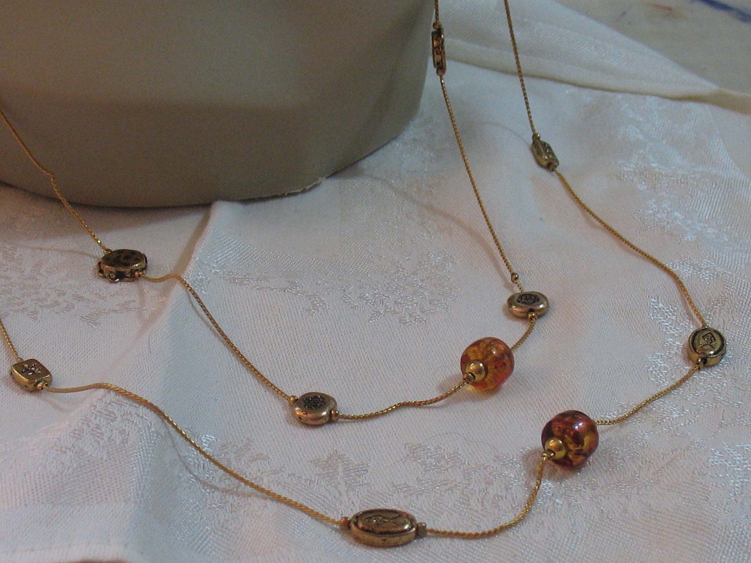 Classic Antiqued Goldtone Tiered Beaded Necklace