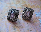 JUST REDUCED Victorian Style Amethyst Marcasite Sterling Silver Earrings