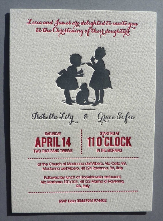 Letterpress Baptism / Christening Invitations - Twins
