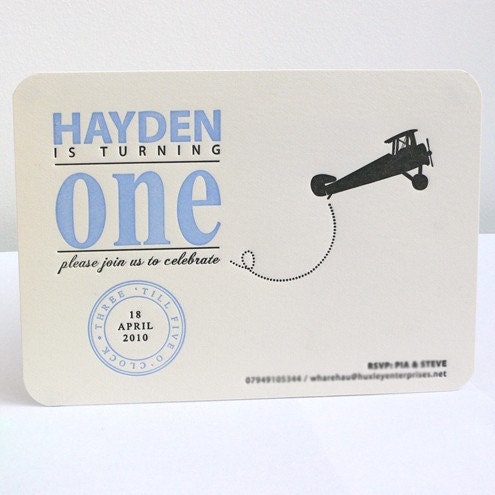 Letterpress Birthday Invitations - Biplane