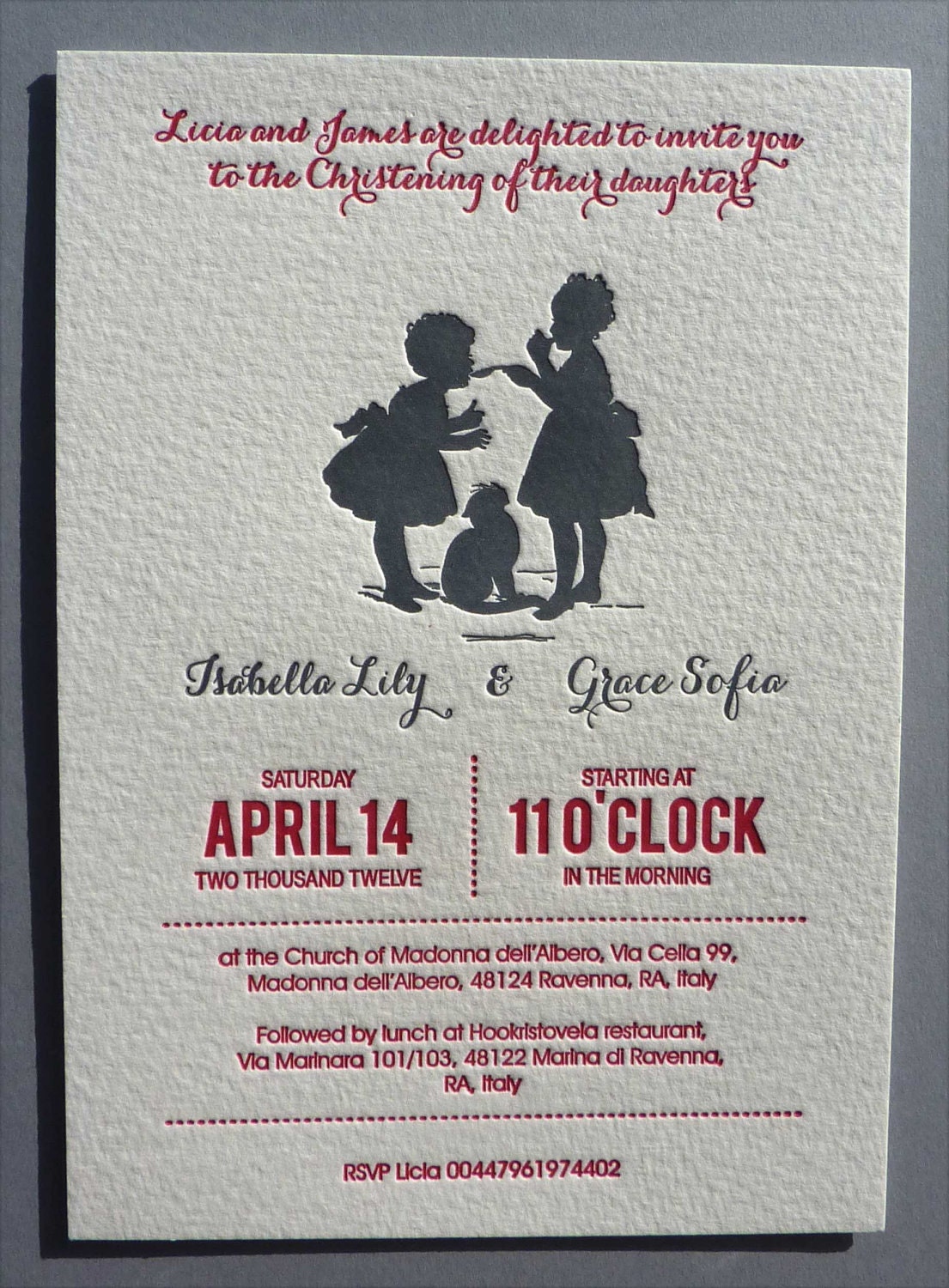 Letterpress Baptism / Christening Invitations - Twins