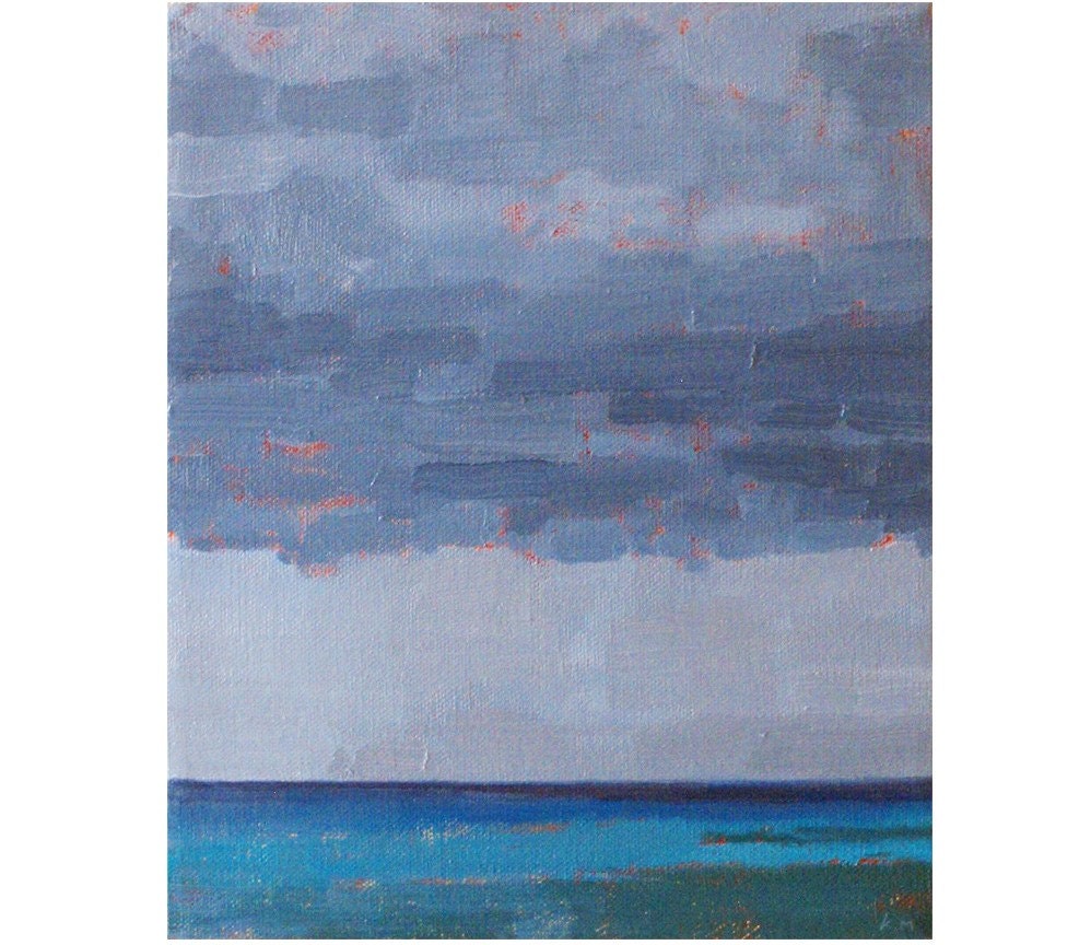 Caribbean Seascape No. 10- Original oil painting 8x10 - summer, beach, tropical, landscape, clouds,storm,rain - KateMurphy