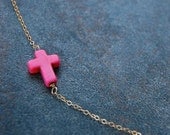 Sideways Cross Necklace, Pink Sideways Cross Necklace, Pink Cross Necklace,  Loving You