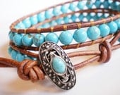 Turquoise Magnesite Double Leather Wrap Bracelet