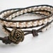 Champagne Leather Wrap Double Faux Pearl Bracelet