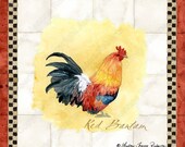 Tuscan Rooster Art Print, AJR-209B commercial craft use paintings Sheet, use for tiles squares roosters Red Bantam, greeting card supplies, scrapbooking, embellishments, scroll work, chocolate brown, gold, checkered