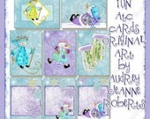 Christmas Snow Play ATC Digital Collage AJR-272 product tags whimsical ski skis skiing skating skates snowman snowmen snow snowflakes winter