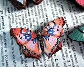 No. 16 Wooden Butterfly Magnet - One Pink Orange and Blue Color Laser Cut Insect