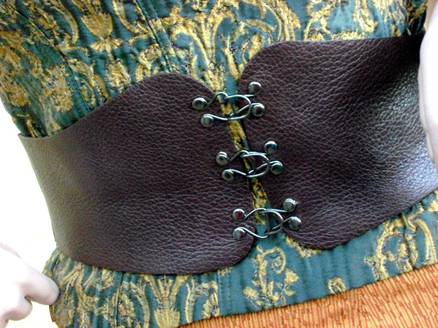 Custom Brown textured leather corset cinch belt Waist Cincher Renaissnce style